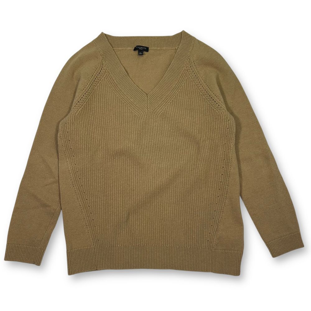 Talbots Wool Cashmere V-Neck Ribbed Knit Sweater in Camel Brown‎ Womens MP